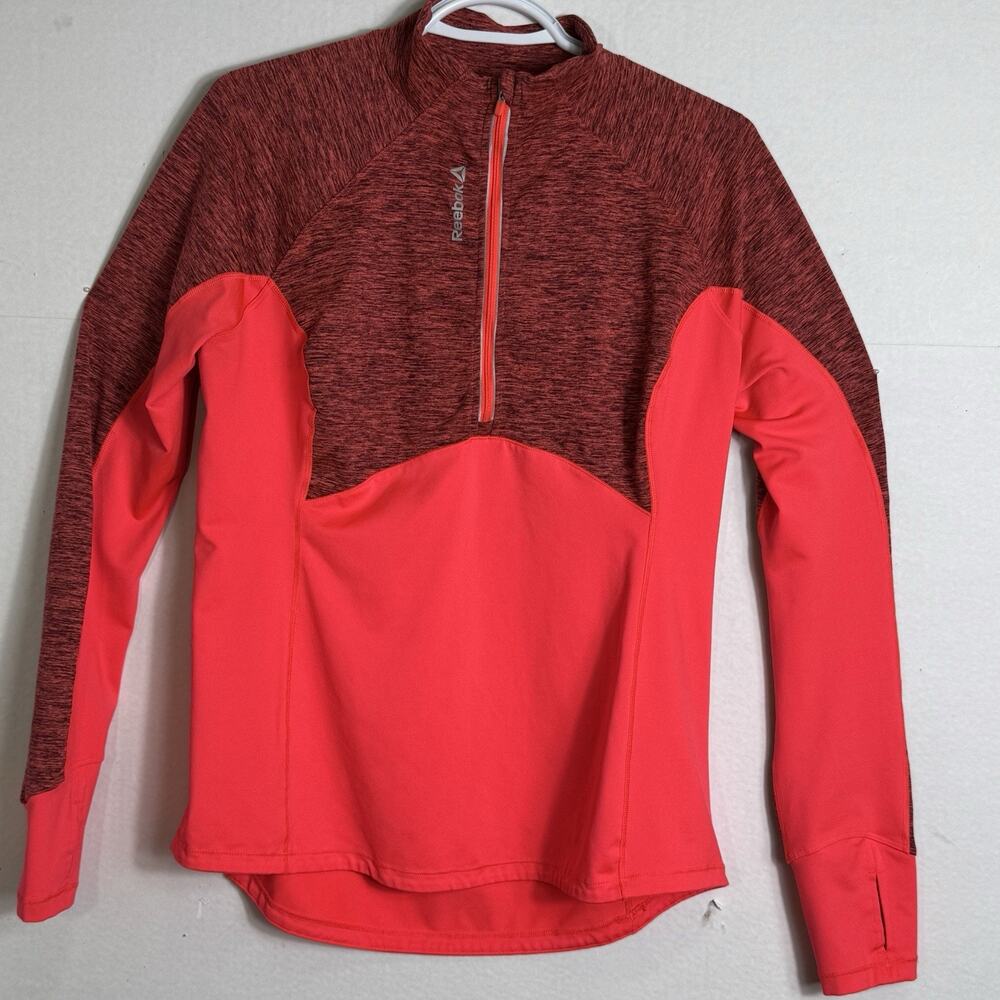 Reebok Mens XL Quarter Zip Pullover Red Black Long Sleeve Running Training Shirt